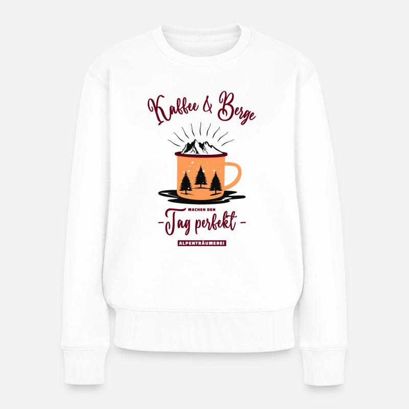 Kaffee und Berge machen den Tag perfekt - Frauen Premium Bio Pullover - Weiß