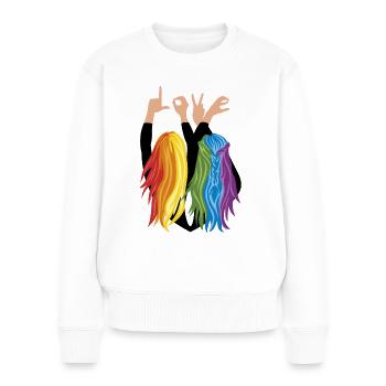 Amour et fierté - Pull Premium bio Femme - blanc - Devant - Julia (174cm)