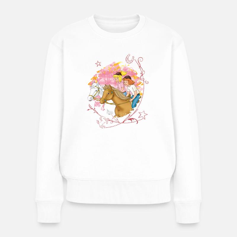 Bibi und Tina 'Wettreiten im Wald' - Frauen Premium Bio Pullover - Weiß