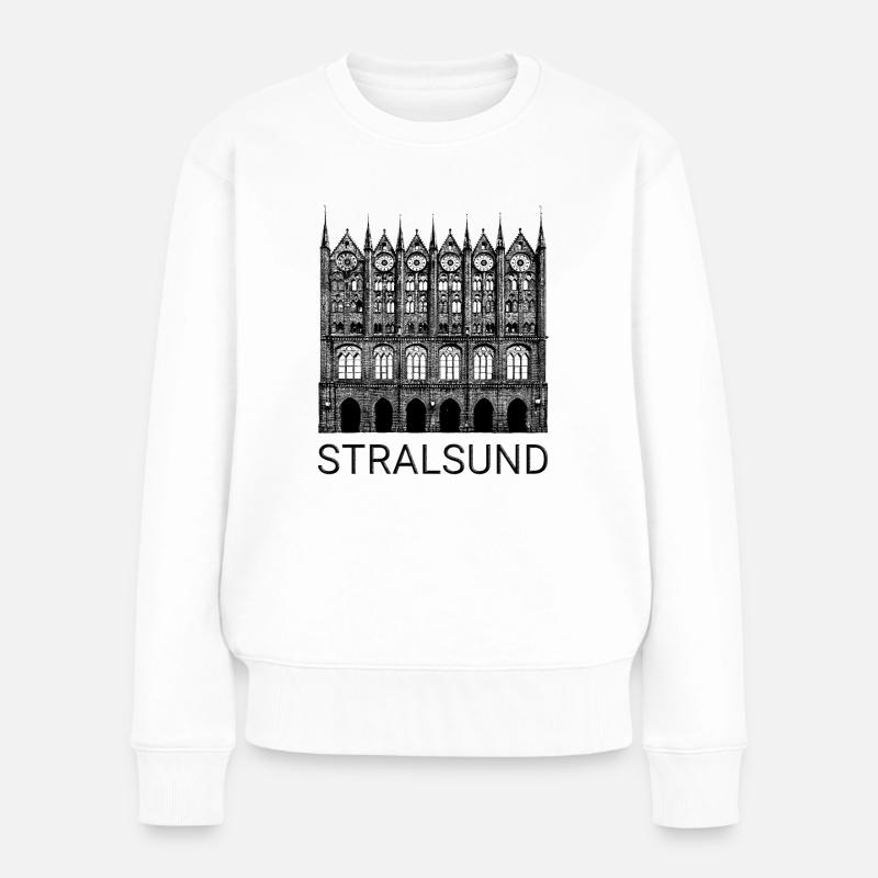 Rathaus Stralsund / Backsteingotik - Frauen Premium Bio Pullover - Weiß