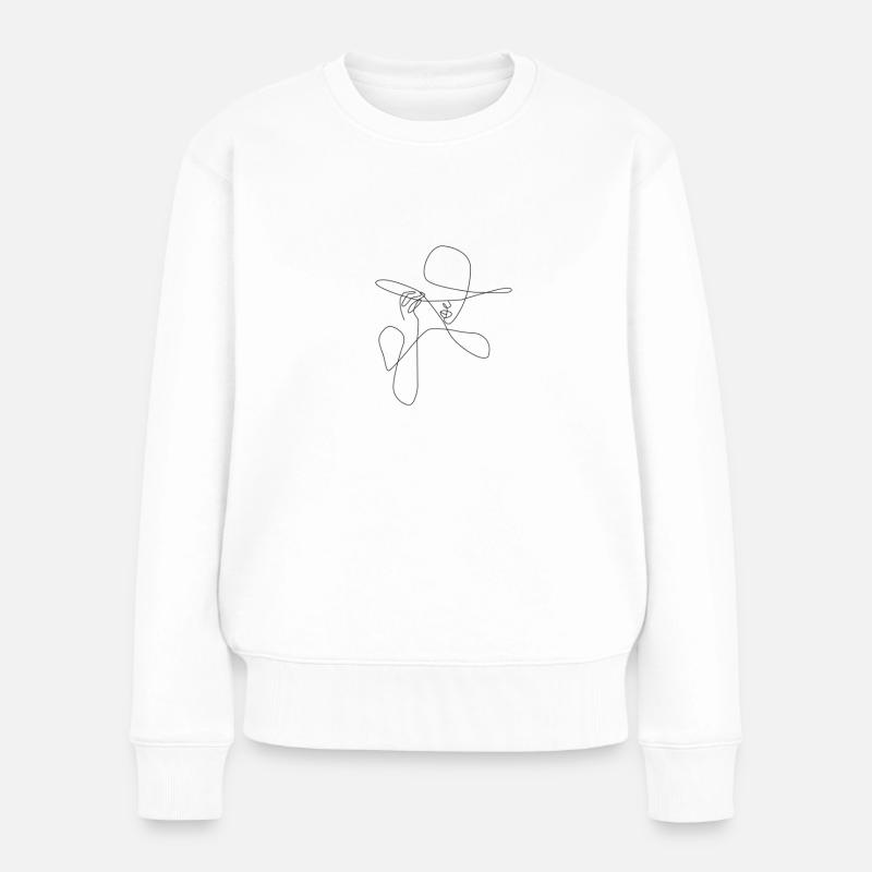 Minimalismus Line Art Kunst Frau Mit Hut - Frauen Premium Bio Pullover - Weiß