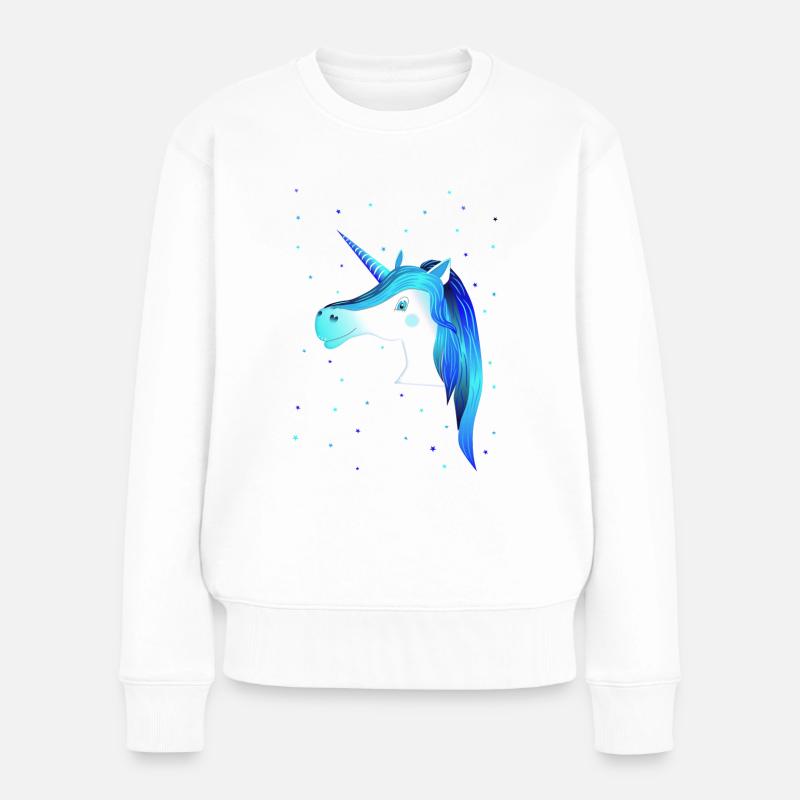 Einhorn Unicorn blaues Einhorn - Frauen Premium Bio Pullover - Weiß