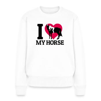 J’aime mon cheval - Pull Premium bio Femme - blanc - Devant - Julia (174cm)