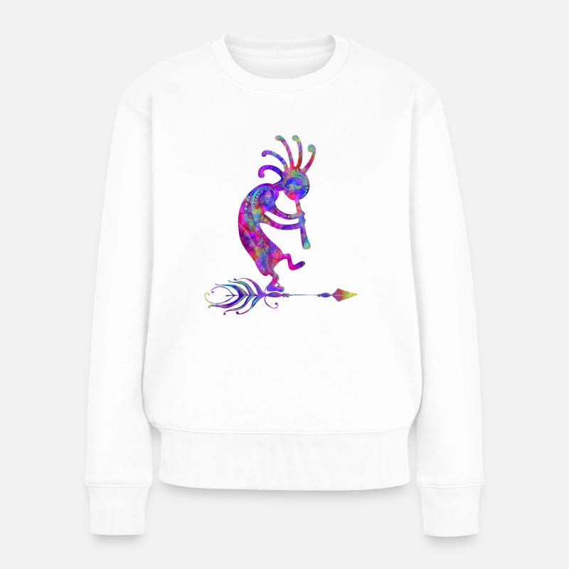 Native American Kokopelli With Feather 2 - Pull Premium bio Femme - blanc