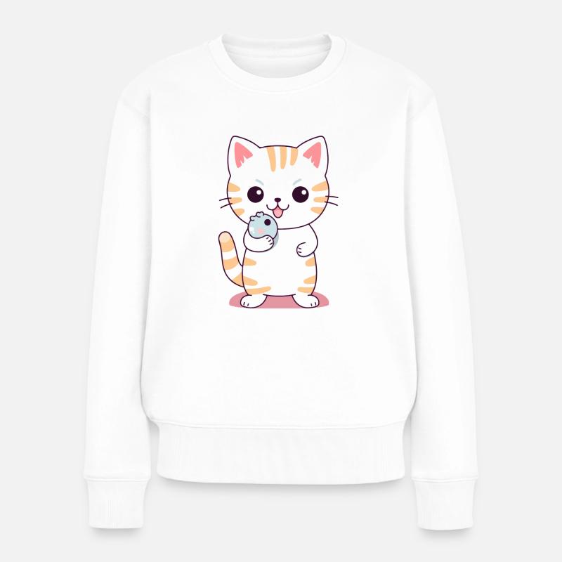 Niedliches Kätzchen-Design #5 - Frauen Premium Bio Pullover - Weiß