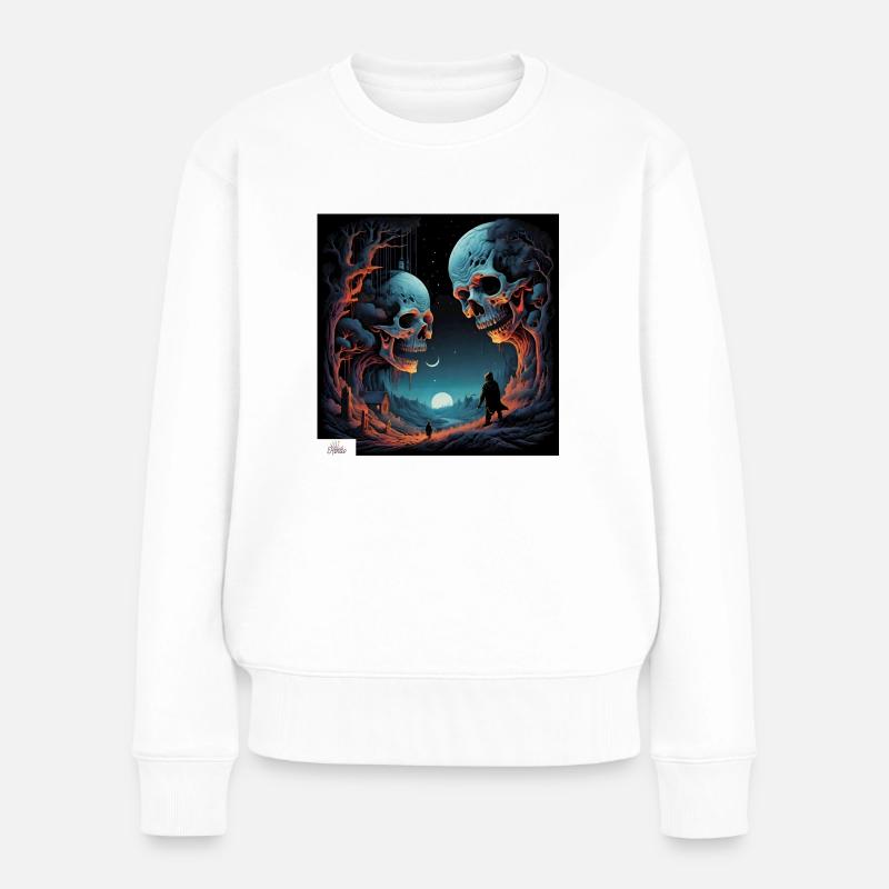 Totenkopf Fantasy Traumlandschaft - Frauen Premium Bio Pullover - Weiß