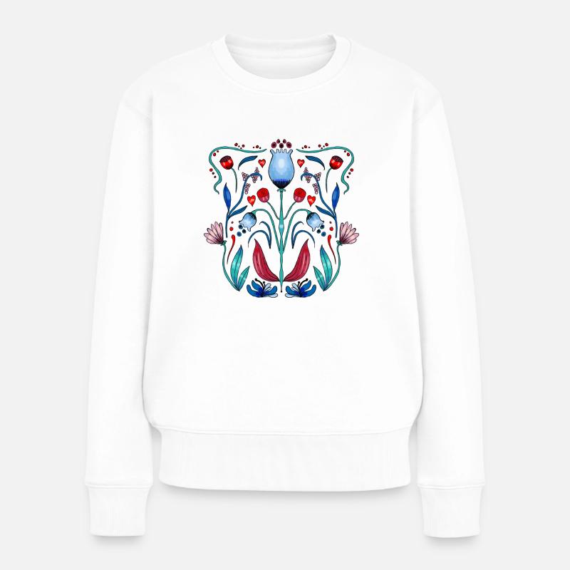 Folk Art Flora - Frauen Premium Bio Pullover - Weiß