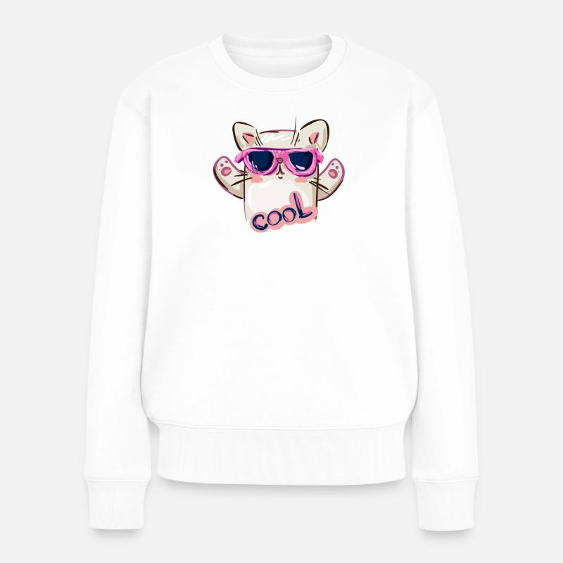 Katze mit Sonnenbrille und cooler Nachricht - Frauen Premium Bio Pullover - Weiß