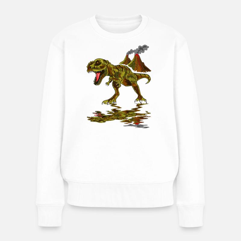 Dinosaurier Vulkan - Frauen Premium Bio Pullover - Weiß
