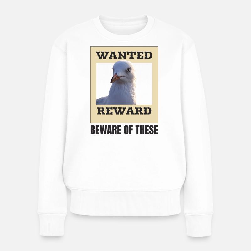 Humorvolles Möwe-Fahndungsposter - Frauen Premium Bio Pullover - Weiß