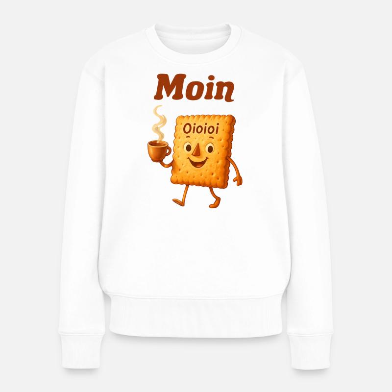 Moin biscuit dessin animé motif café - Pull Premium bio Femme - blanc
