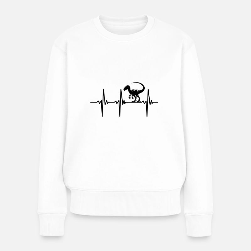 Herzschlag Dino Velociraptor Dinosaurier - Frauen Premium Bio Pullover - Weiß
