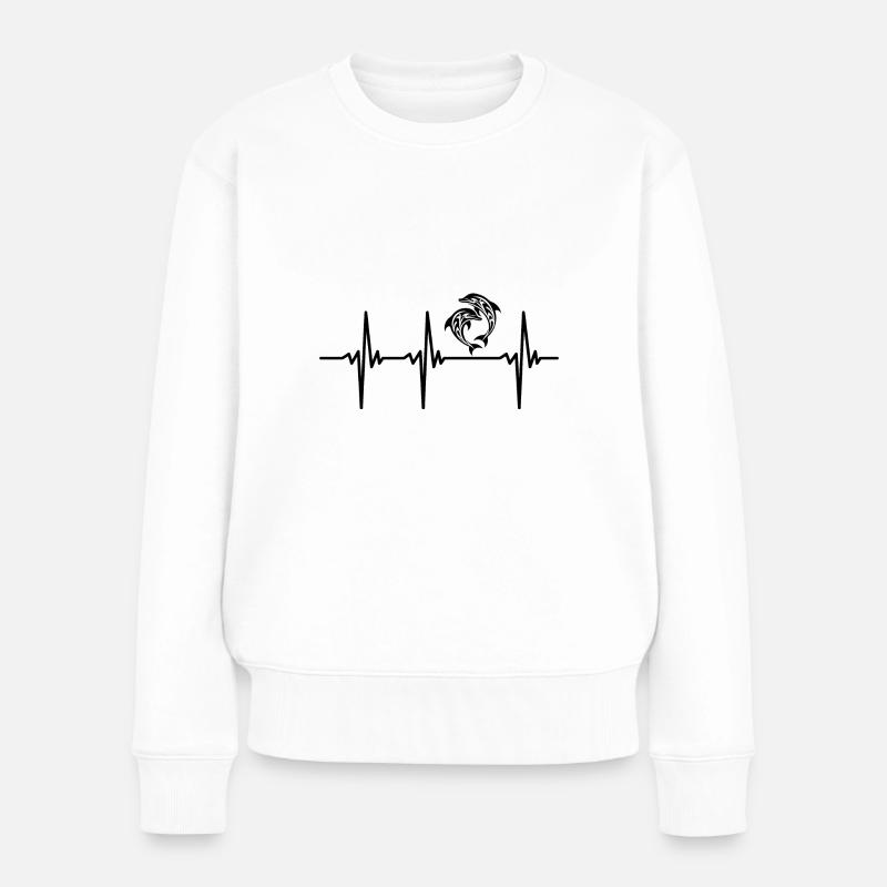 Herzschlag für zwei elegante Delfine - Frauen Premium Bio Pullover - Weiß