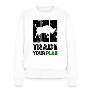 TRADE YOUR PLAN Bull Trader - Pull Premium bio Femme - blanc - Devant - Julia (174cm)