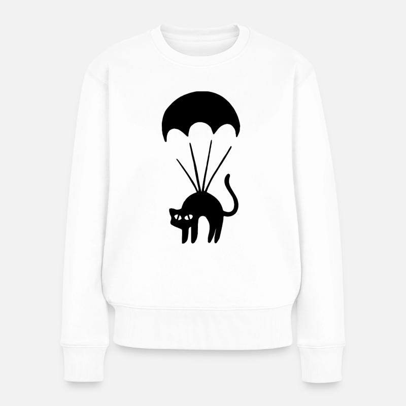 Schwarzer Kater mit Fallschirm Katzen - Frauen Premium Bio Pullover - Weiß