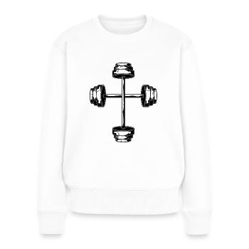 Hantel Kreuz Fitness Gym Kraftsport - Frauen Premium Bio Pullover - Weiß - Vorne - Julia (174cm)