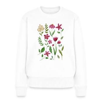 Blumen-Muster Floral pink grün - Frauen Premium Bio Pullover - Weiß - Vorne - Julia (174cm)