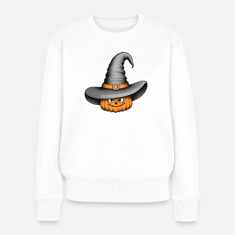 Halloween Kürbis Hut Hexenhut - Frauen Premium Bio Pullover - Weiß