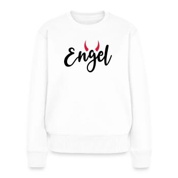 Kleiner Engel + Teufel Hörner launisch lieb frech - Frauen Premium Bio Pullover - Weiß - Vorne - Julia (174cm)