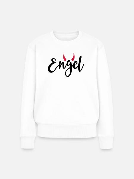 Kleiner Engel + Teufel Hörner launisch lieb frech - Frauen Premium Bio Pullover - Weiß