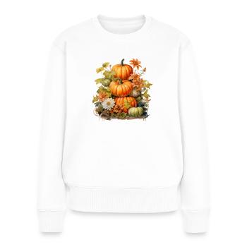 Kürbisse mit Blumen - Frauen Premium Bio Pullover - Weiß - Vorne - Julia (174cm)