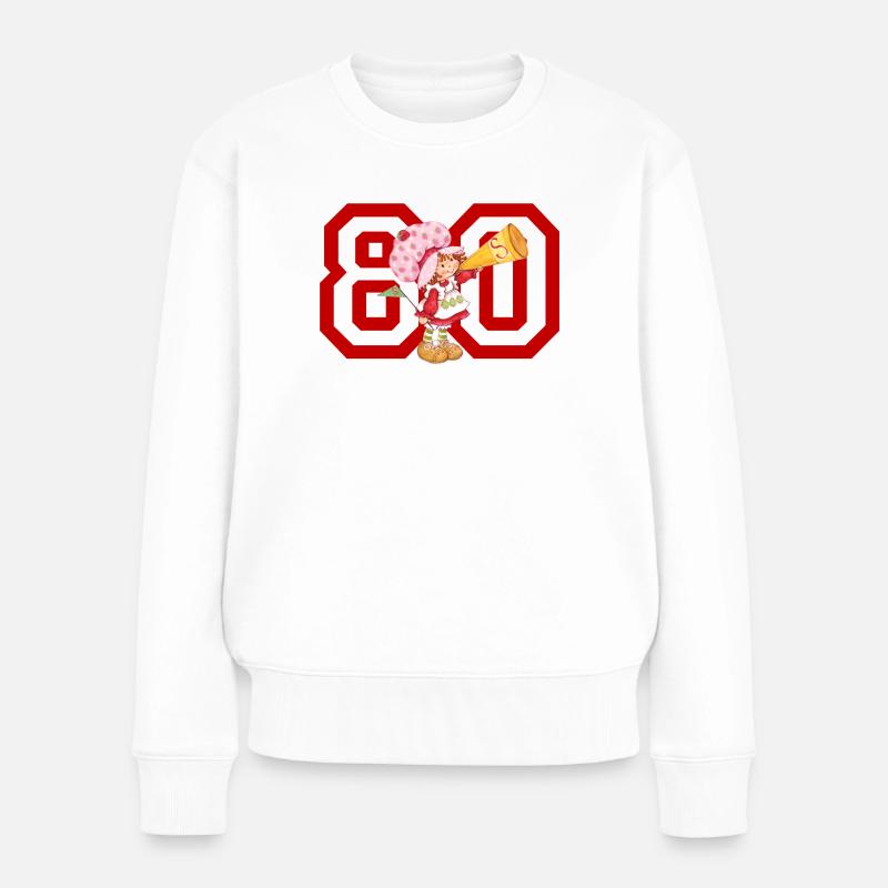 Emily Erdbeer Mit 80-Design - Frauen Premium Bio Pullover - Weiß
