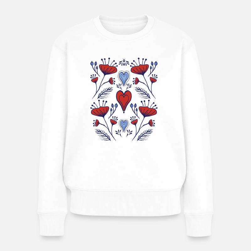 Mohnwiese_Folk Art - Frauen Premium Bio Pullover - Weiß