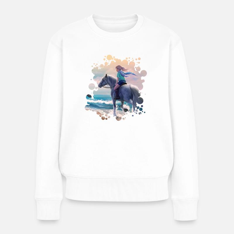 Ausritt am Strand - Ride at the Beach - Frauen Premium Bio Pullover - Weiß
