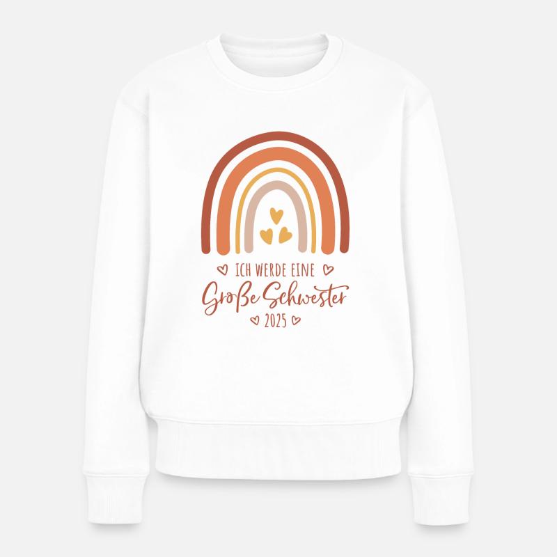 Ich werde eine große Schwester 2025 Regenbogen - Frauen Premium Bio Pullover - Weiß