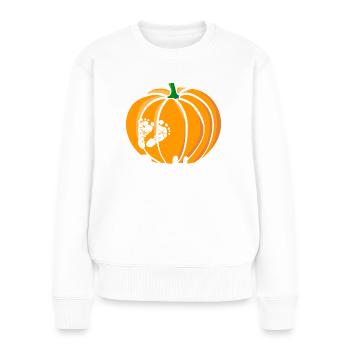 Dankbar Kürbis Halloween Erntedank Schwangerschaft - Frauen Premium Bio Pullover - Weiß - Vorne - Julia (174cm)