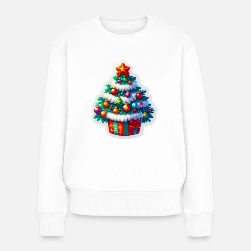Festlicher Tannenbaum - Frauen Premium Bio Pullover - Weiß
