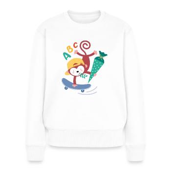 Monkey on skateboard with school cone schoolchild - Women's Premium Organic Jumper - white - Front - Julia (174cm)