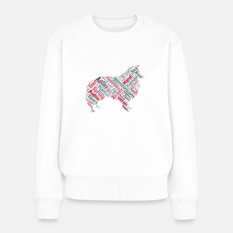 Sheltie Silhouette Wordcloud - Frauen Premium Bio Pullover - Weiß