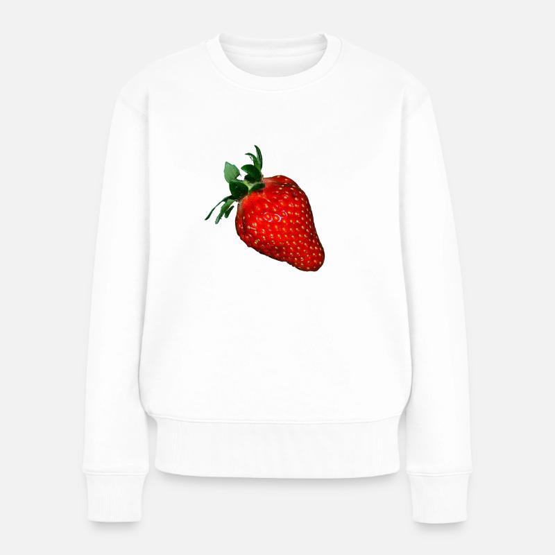 Erdbeere - Frauen Premium Bio Pullover - Weiß