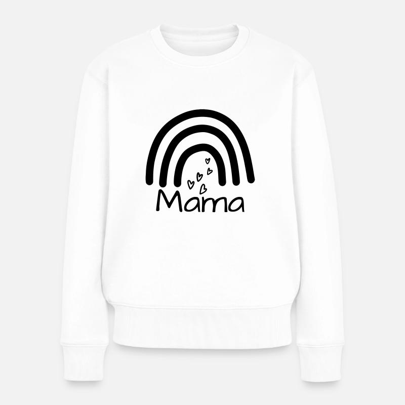 Mama, Mamaspruch mit Regenbogen und Herzchen - Frauen Premium Bio Pullover - Weiß