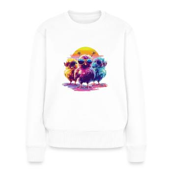 Des moments citadins branchés avec des filles, une mode amusante et élégante - Pull Premium bio Femme - blanc - Devant - Julia (174cm)