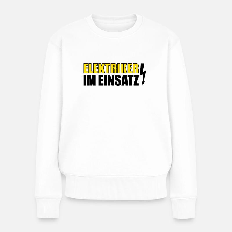 Elektriker im Einsatz gelb - Frauen Premium Bio Pullover - Weiß