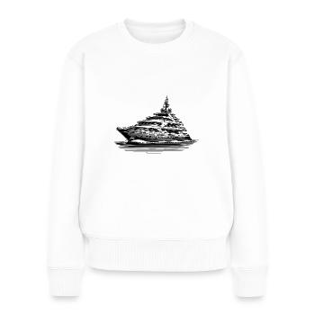 Luxus Motoryacht auf hoher See - Frauen Premium Bio Pullover - Weiß - Vorne - Julia (174cm)