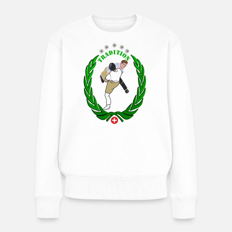 Schwinger Schweizer Nationalsport  Tradition - Frauen Premium Bio Pullover - Weiß