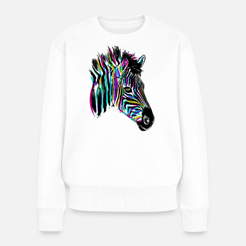Buntes Zebra - Farbiges Zebra - Frauen Premium Bio Pullover - Weiß