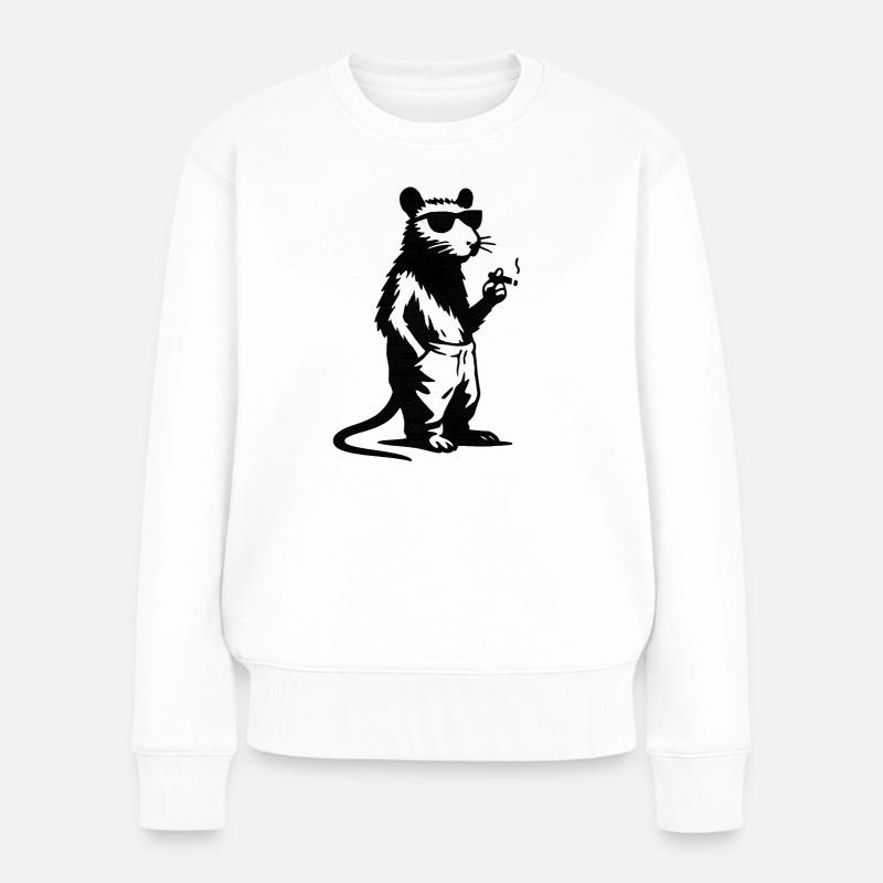 Panda Hipster mit Sonnenbrille - Frauen Premium Bio Pullover - Weiß