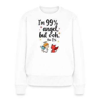 99% Angel, 1% Devil – Funny Cartoon Design - Women's Premium Organic Jumper - white - Front - Julia (174cm)