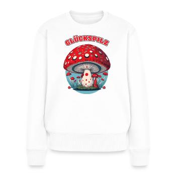 Glückspilz Cartoon Pilz - Frauen Premium Bio Pullover - Weiß - Vorne - Julia (174cm)