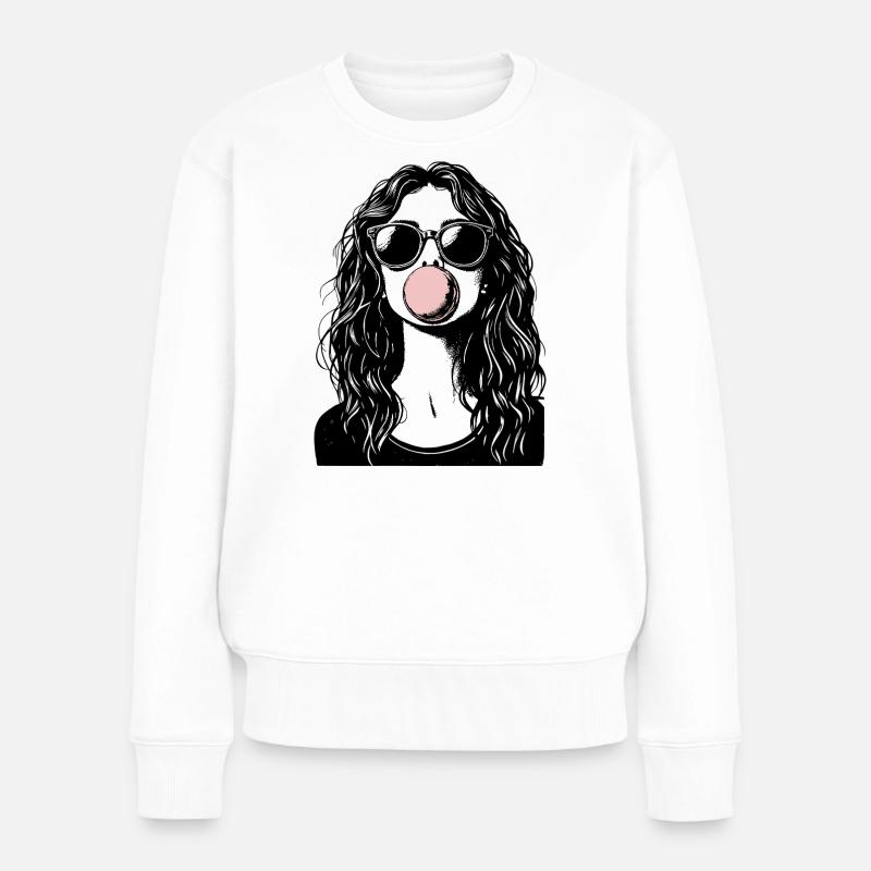Cooles Mädchen bläst Kaugummi - Frauen Premium Bio Pullover - Weiß