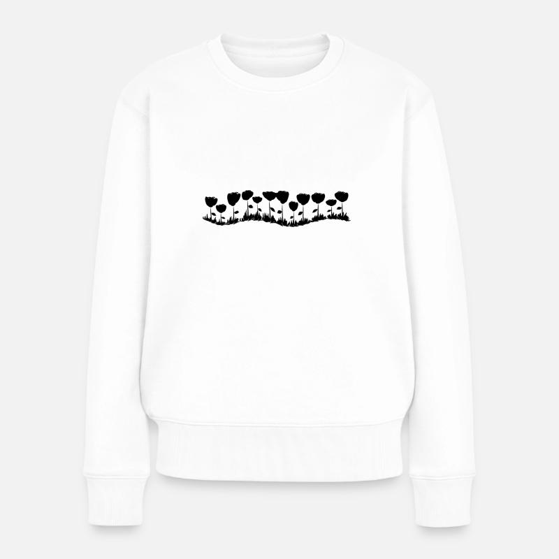 blumen linie welle blume - Frauen Premium Bio Pullover - Weiß