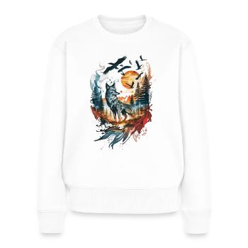 Wolf der Natur - Frauen Premium Bio Pullover - Weiß - Vorne - Julia (174cm)