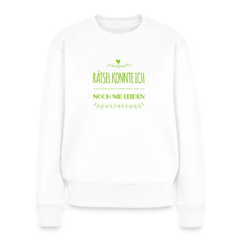 Rätsel konnte ich noch nie leiden - Frauen Premium Bio Pullover - Weiß - Vorne - Julia (174cm)