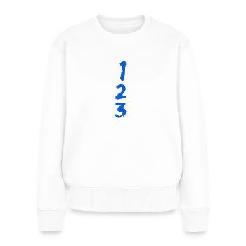 erstens, zweitens und drittens - Frauen Premium Bio Pullover - Weiß - Vorne - Julia (174cm)