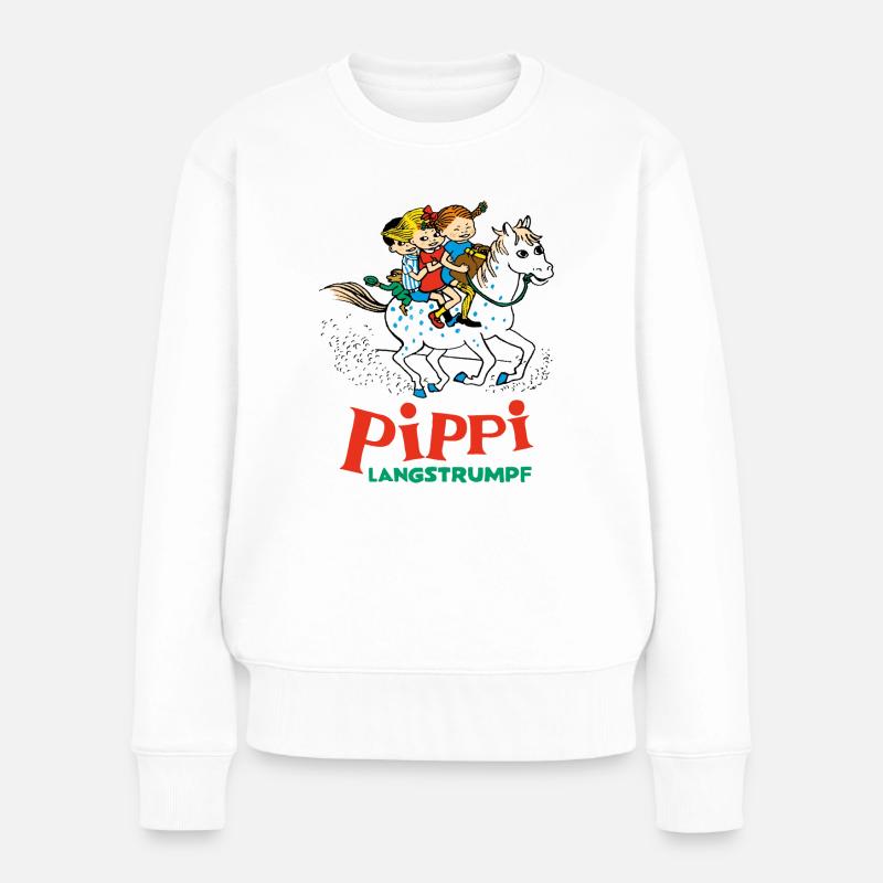 Pippi Langstrumpf Ausritt Mit Annika Und Tommy - Frauen Premium Bio Pullover - Weiß