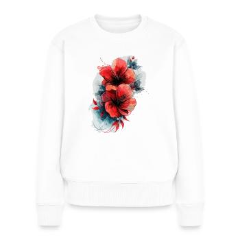 Hibiskus Blume Aquarell - Frauen Premium Bio Pullover - Weiß - Vorne - Julia (174cm)